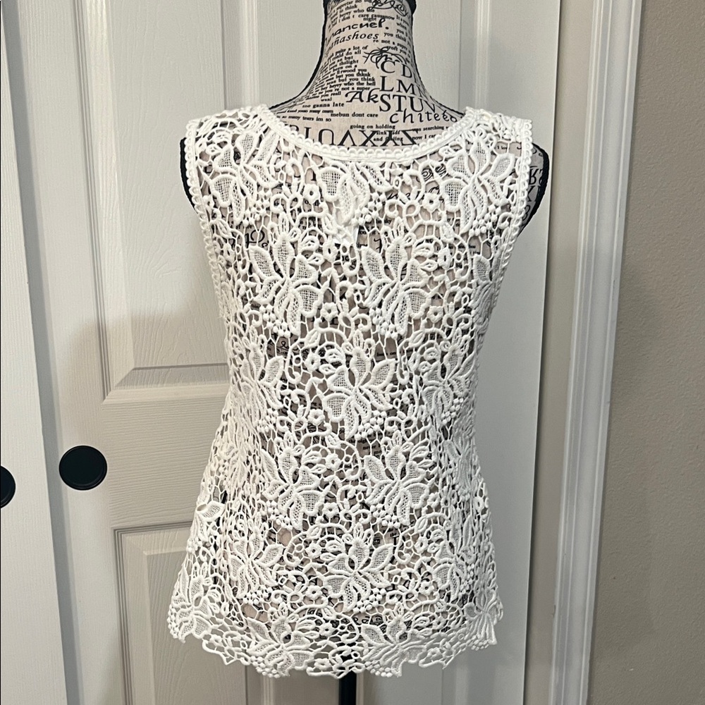 LOFT Ivory Floral Lace Tank Top - Picture 4 of 5